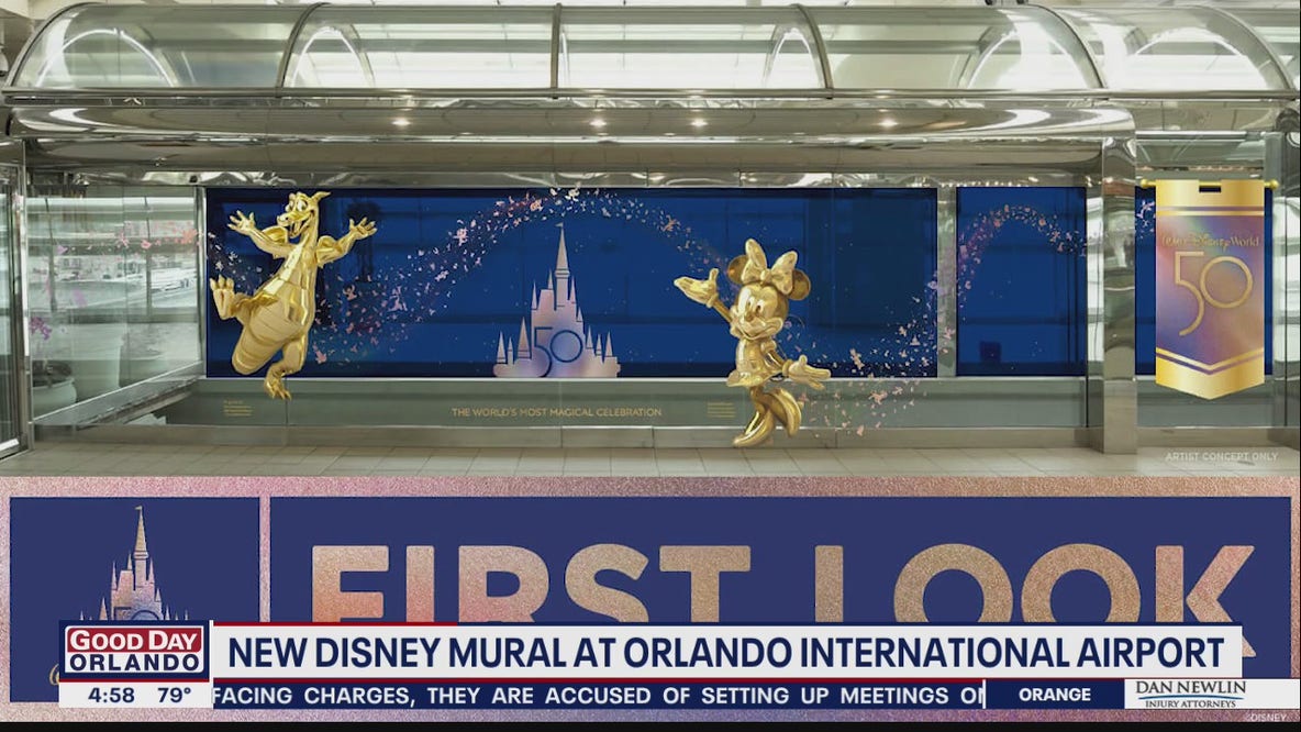 New Disney mural celebrating 50th anniversary at Orlando International Airport